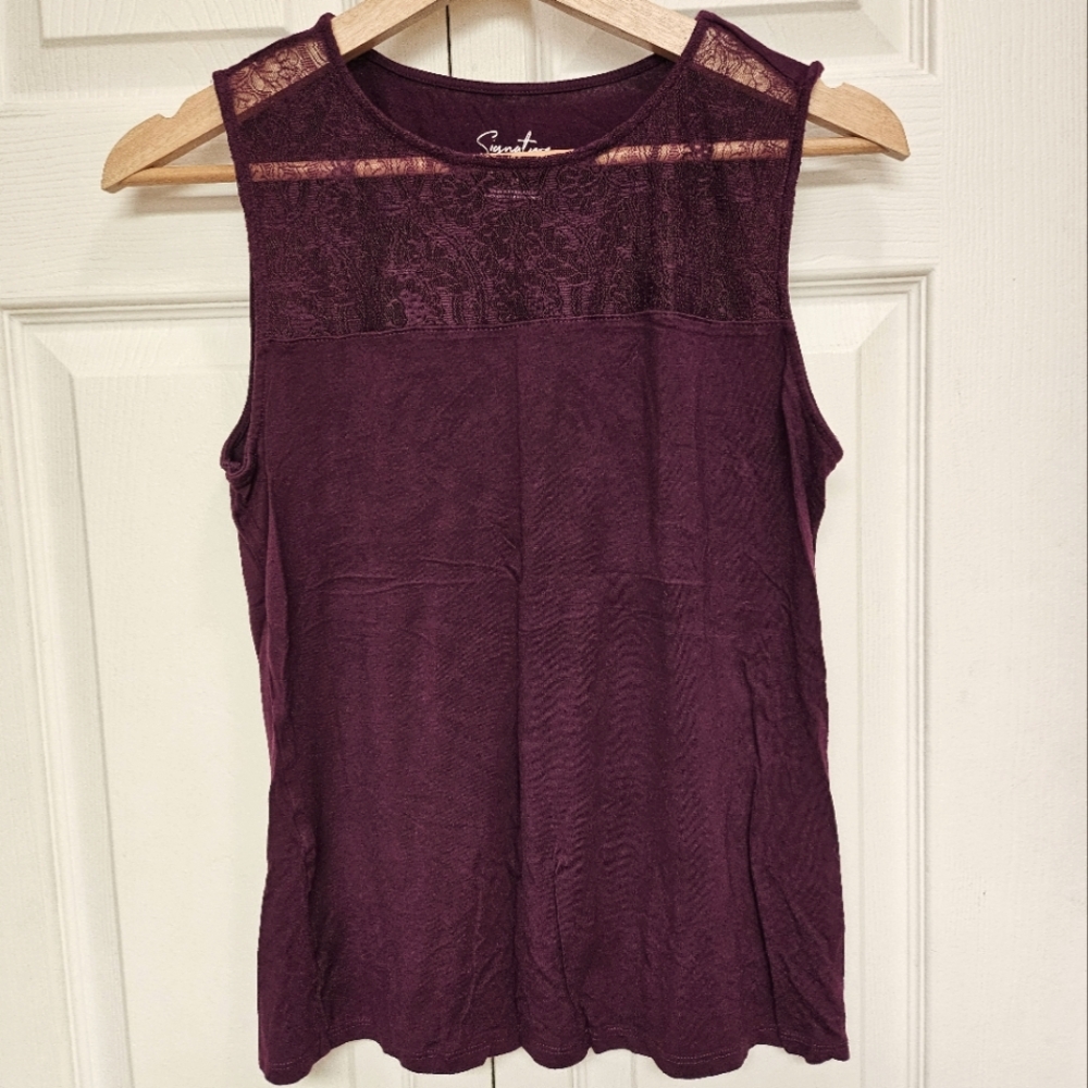 Smart Set Sonoma Burgundy Sleeveless Tank Top with Lace Detail Size Medium